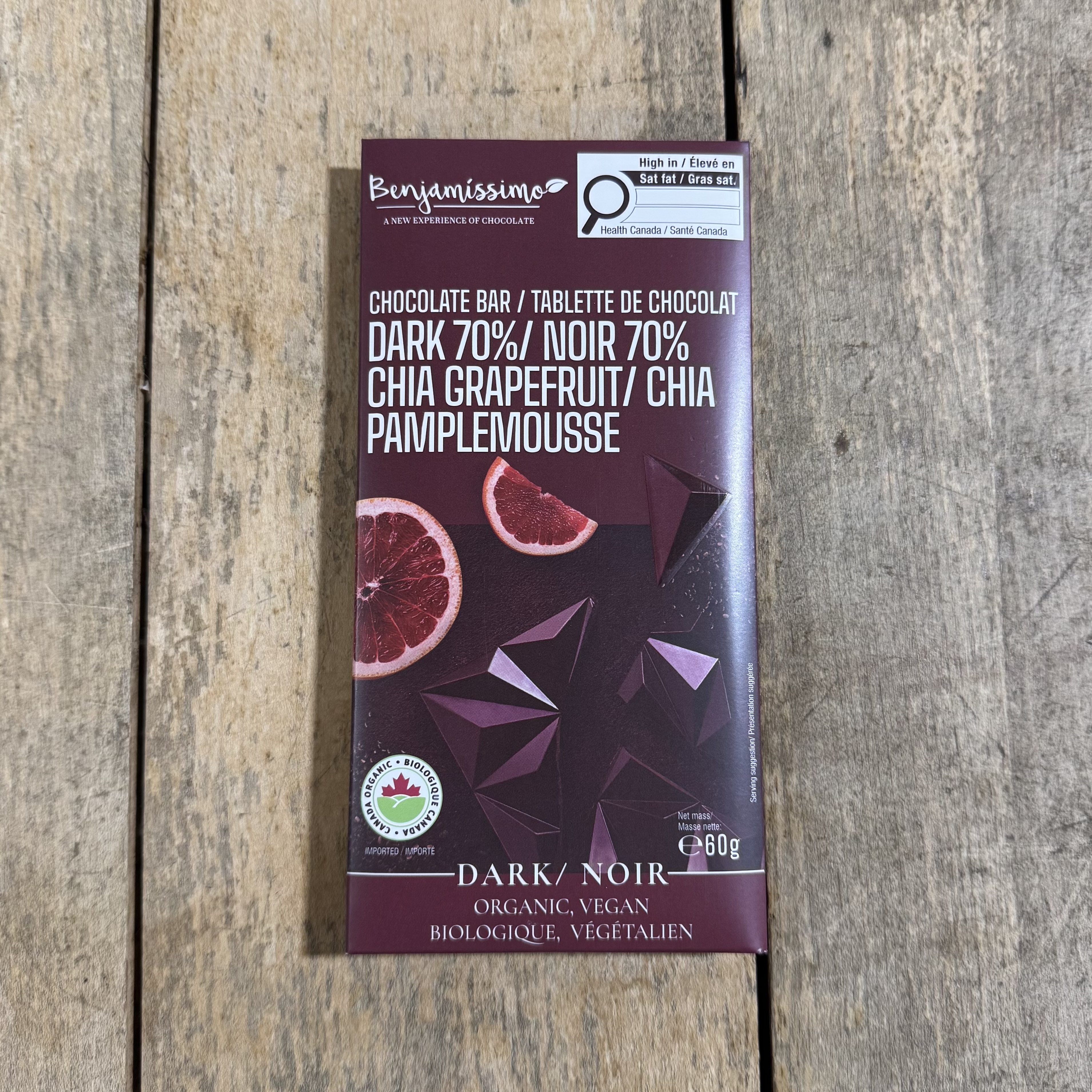 Chia Grapefruit Dark Chocolate Bar, 70%