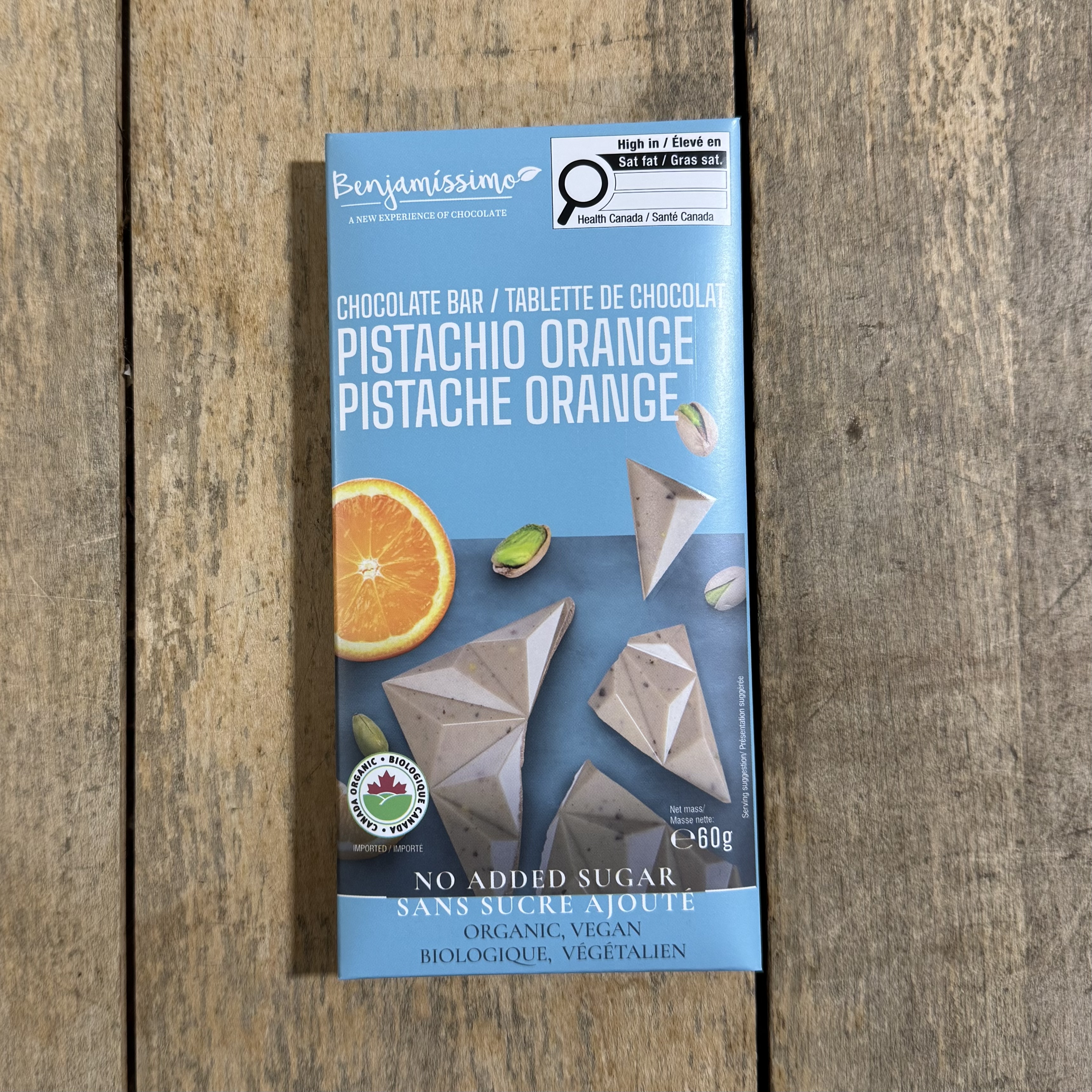 Pistachio Orange Chocolate Bar, No Sugar Added